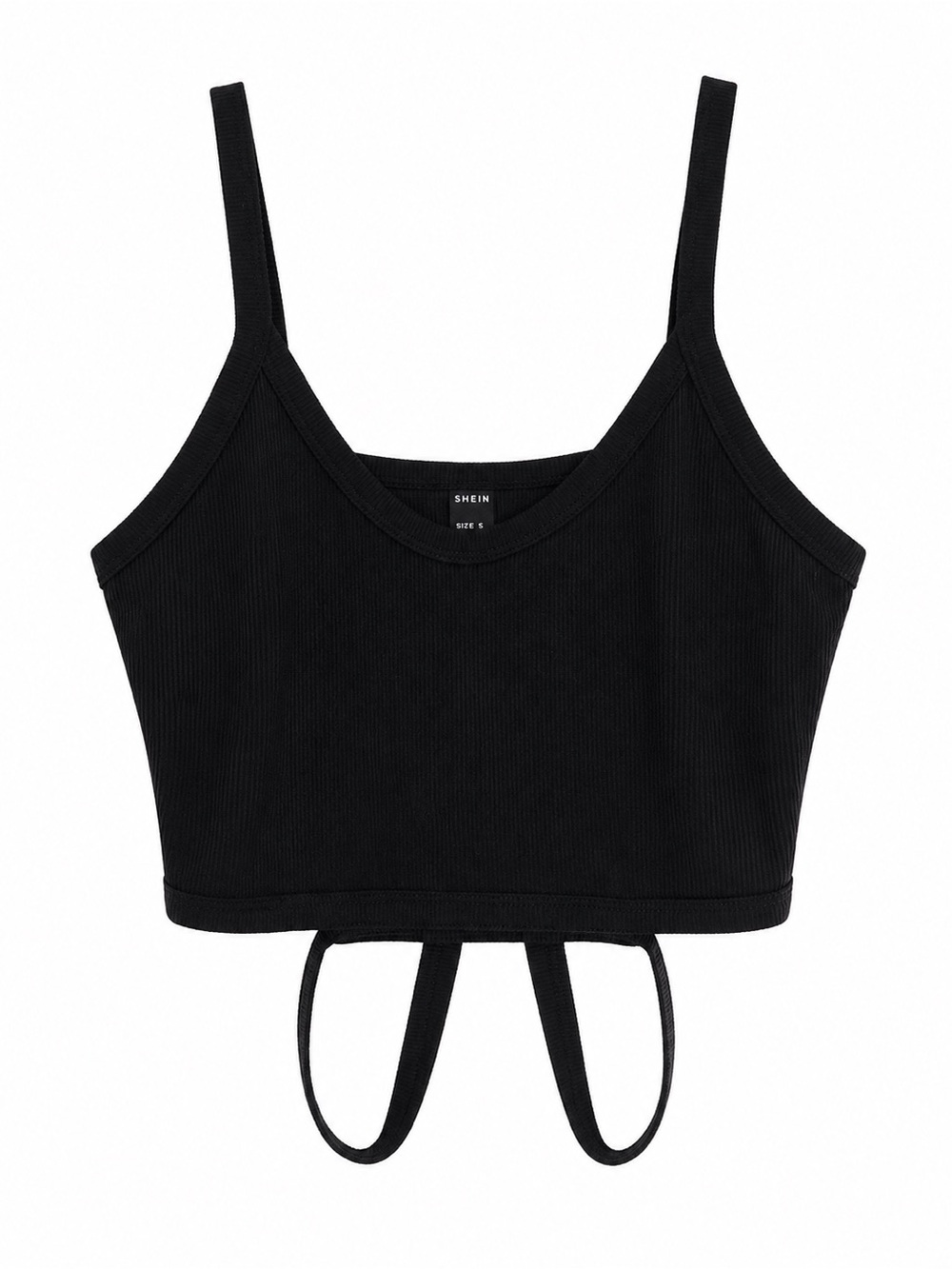 SHEIN Black Ribbed Crop Cami with Loop Hem